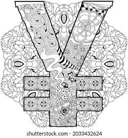 Symbol des Yen zentangle. Vektorgrafik-Dekorationsobjekt zum Färben