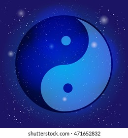 Symbol of yin and yang, the emblem of Taoism on the cosmic universe background. Design for meditation, spiritual geometry
