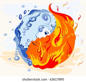 Symbol yin and yang. Harmony of water and fire, the man and the woman.