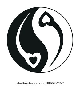 Symbol of Yin Yang. Heart. Isolated image on a white background. Vector icon in flat style.