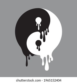 Symbol of Yin and Yang is melting and liquefying - disintegration, collapse, failure and breakdown of duality and complementary harmony. Sign of disharmony, discord and dissonance. Vector illustration