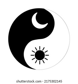 Symbol Yin Yang Sonne und Mond mit einem Stern. Vektorgrafik.