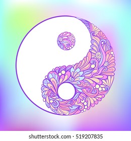 Symbol of yin and yang. This illustration can be used as a print on T-shirts, bags, tattoo, badges or patch Stock line vector illustration.