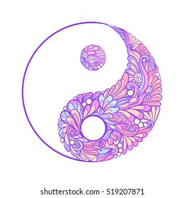 Symbol of yin and yang. This illustration can be used as a print on T-shirts, bags, tattoo, badges or patch Stock line vector illustration.