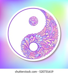 Symbol of yin and yang. This illustration can be used as a print on T-shirts, bags, tattoo, badges or patch Stock line vector illustration.