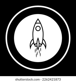 symbol zooming away for search, vector rocket icon with black outline in circle