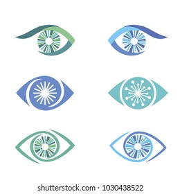 Symbolic abstract eyes. Eye icon set for medical eye care services. Eyesight emblem and symbol. Vector illustration.
