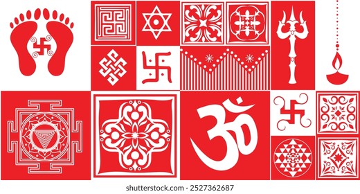 Symbolic art collection for hinduism for Indian festival template or banners