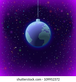 Symbolic background, planet Earth in space, as Christmas decoration. Vector