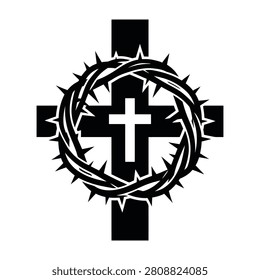 Symbolic black crown of thorns on a cross representing christianity faith and sacrifice