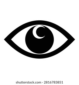 A symbolic black and white evil eye icon representing protection and warding off bad luck. Simple graphic symbol suitable for spiritual or cultural design projects.