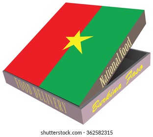 Symbolic box with national cuisine of the country of Burkina Faso. Vector box food delivery.