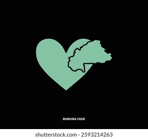 A symbolic Burkina Faso map in a heart. A great design for projects related to culture, history, and national pride.