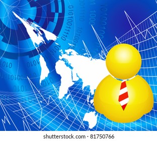 Symbolic businessman and an abstract background with world map