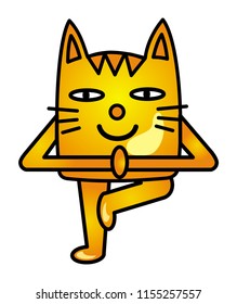 Symbolic cartoon cat yogin in a tree asana. Vector picture.