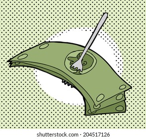 Symbolic cartoon of forking over the money