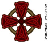 Symbolic Celtic Cross With Detailed Ornaments Vector Illustration. Celtic Cross Isolated On White Background
