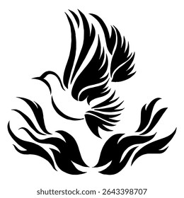A symbolic Christian logo featuring a cross, a dove, and an open Bible. The dove rises like a flame from the scriptures, representing the Holy Spirit and the light of God’s word. This minimalist black