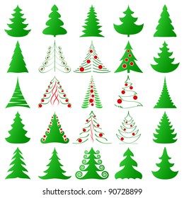 symbolic Christmas trees and decorated ones