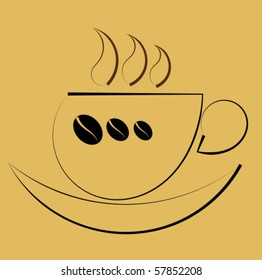 Symbolic coffee cup with coffee bean pattern