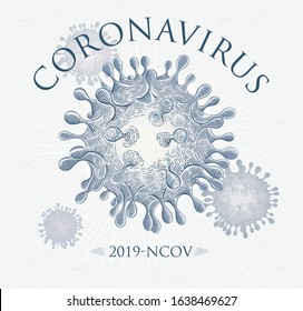 Symbolic (conditional) illustration of a virus, or Coronavirus (2019-nCoV) in engraving style, in vector format.