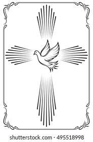 Symbolic cross and dove. Template emblems for church. Vector illustration for design.