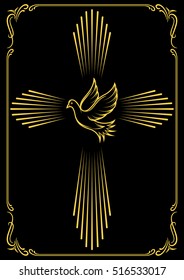 Symbolic cross and dove. Template emblems for church. Vector illustration for design.