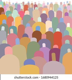 Symbolic crowd illustration, randomly filled with colors to create abstract, modern pattern based on the human form