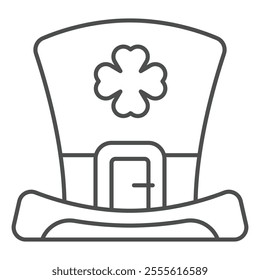 Symbolic cylinder hat isometric icon, saint Patrick day concept. Vector graphics. Hat cap with clover leaf sign on white background, outline style icon for mobile or web design