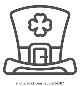 Symbolic cylinder hat line icon, saint Patrick day concept. Vector graphics. Hat cap with clover leaf sign on white background, outline style icon for mobile or web design