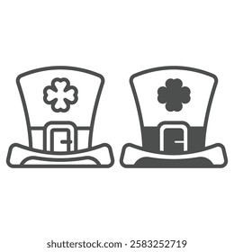 Symbolic cylinder hat line and solid icon, saint Patrick day concept. Vector graphics. Hat cap with clover leaf sign on white background, outline style icon for mobile or web design