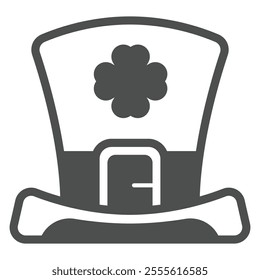 Symbolic cylinder hat solid icon, saint Patrick day concept. Vector graphics. Hat cap with clover leaf sign on white background, outline style icon for mobile or web design