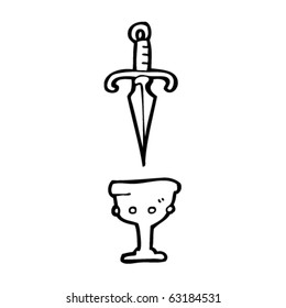 symbolic dagger and grail drawing