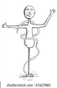 Symbolic dancing character, draws and sketched