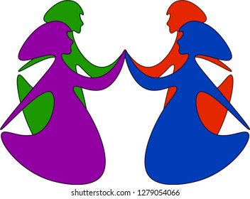 Symbolic deactivation of the national day of colored women. Women hold hands. White background. The picture is suitable for international women's day. Female solidarity. Feminism.