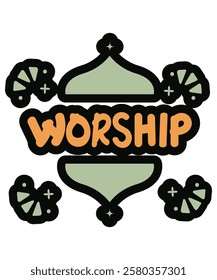 A symbolic and decorative Ramadan vector featuring the word "Worship" in a traditional Islamic ornamental style. Great for religious, spiritual, and cultural projects.