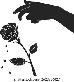 Representação simbólica de uma mão tocando um vetor rosa silhueta arte elemento