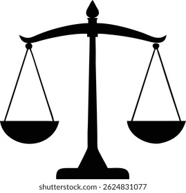 Symbolic depiction showing the scales of justice in black, representing law and fairness, isolated against a clean, white background, conveying legal balance and impartiality.