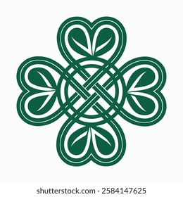 Symbolic design with a green four-leaf clover, created in the Celtic style