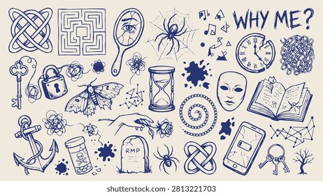 Symbolic doodle collage and