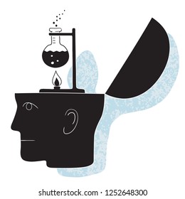Symbolic drawing of a head and a chemistry thought