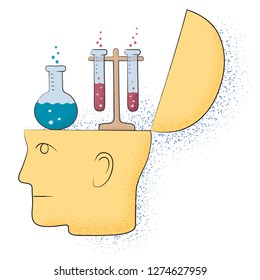 Symbolic drawing of a head and a chemistry thought