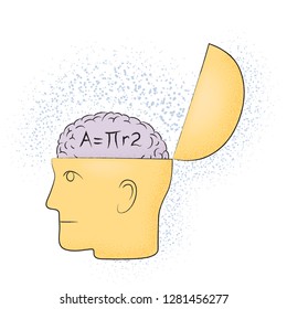 Symbolic drawing of a head and a mathematical thought