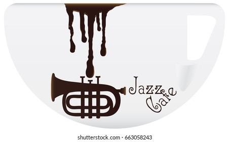 Symbolic drip on the coffee cup with the symbol Jazz Cafe