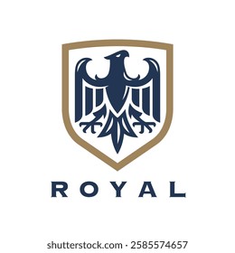 Symbolic eagle logo incorporating heraldry features, showcasing strength and authority. Versatile design suitable for corporate branding, professional identities, or prestigious emblems.