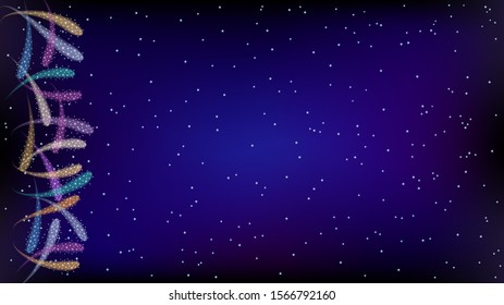 Symbolic Festive fireworks on starry dark blue night background. 
An abstract vector illustration. Christmas or new year design.