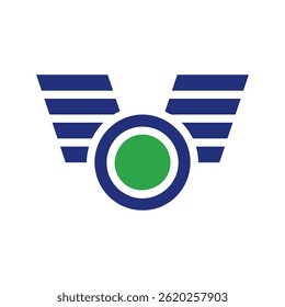 Symbolic Glyph of Abstract Wing with a Green Center