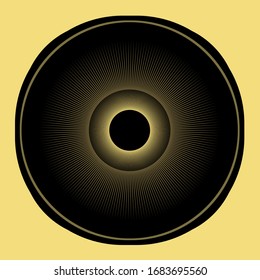 Symbolic of the Golden circle in a circular frame . Elegant glitter on a black background. Vector logo or icon.