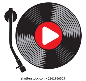 symbolic gramophone with vinyl record, retro DJ mixer, vector illustration