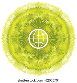 Symbolic green eco world concept, grass growing around the earth, ecology design template
